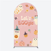 Aperturee - Aperturee Let’s Boogie Groovy Halloween Arch Backdrop Cute Retro Ghost and Pumpkin Pink Spooky Themed Party Decor
